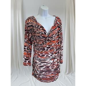 New‎ Directions Top Size L Snake Print Faux Wrap V Neck Side Chinched Blouse